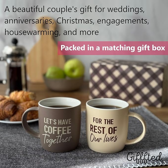 Triple Gifffted Lets Have Coffee Together Mug Set For Couples, 13oz Ceramic | Engagement Wedding Gifts for Couple, Bride & Groom, Newlywed, Bridal Shower, His and Hers, Mr and Mrs, Christmas, Valentine's