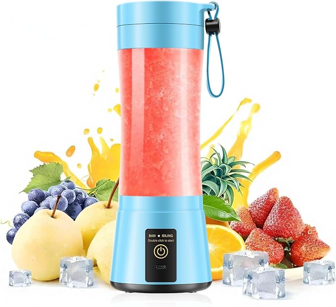 Mini Portable Smoothies Travel Blender - Personal Size Blender | 380Ml Juice Cup BPA Free, 6 Stainless Steel Blades, Powerful Blending Easily Squeezed Fresh Juice in Sports/Gym/Picnic