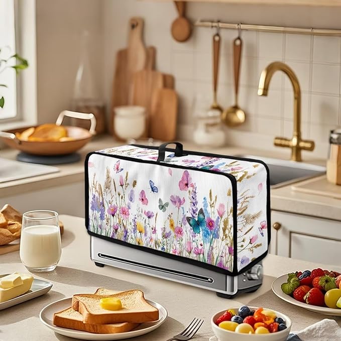 ZDCUSTOM Toaster Cover 2 Slice Slim Toaster Dust Cover Dustproof Kitchen Appliance Easy to Fold Dust Protection Bread Machine Cover for Long Slot Toasters Appliance Butterfly