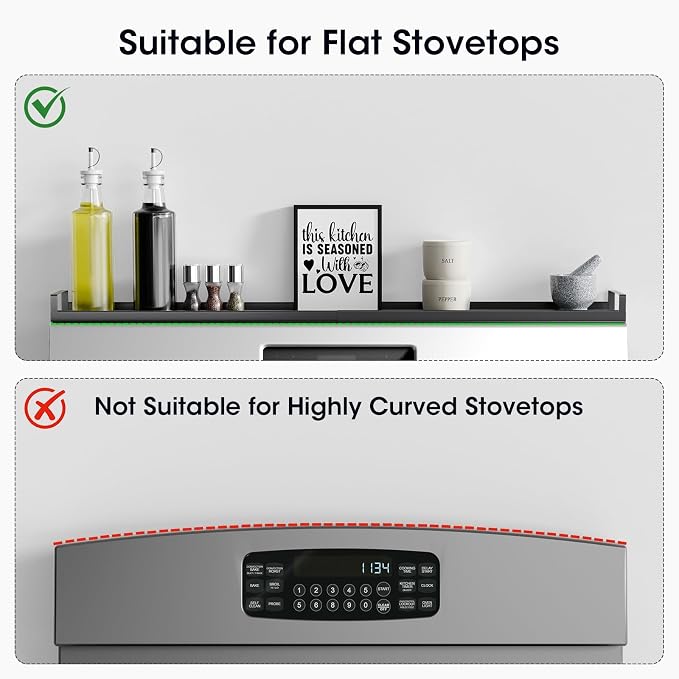 Bumusty 30" Adjustable Magnetic Stove Top Shelf, Matte Black | Expandable Spice Rack with Strong Magnetic Hold for Seasoning Storage and Kitchen Counter Organization
