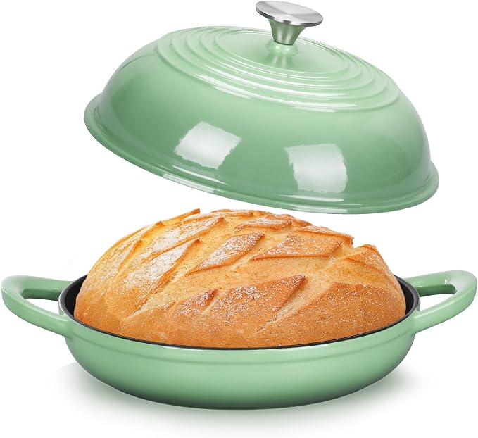 TeamFar Cast Iron Bread Dutch Oven, 6 Qt Enameled Dutch Oven Pot | for Bread Baking, with Tall Dome Lid & Round Base Pan, Self-Basting & Even-Heating, Heavy-Duty & Non-stick, Pistachio Green