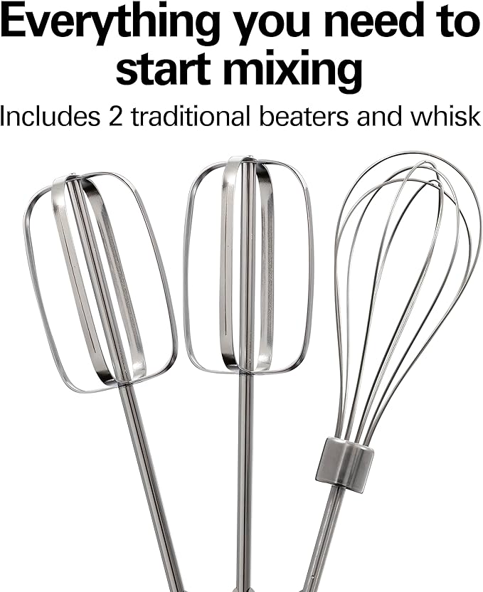 Hamilton Beach Electric Hand Mixer With 6 Speeds + Stir Button | 300 Watts of Peak Power for Powerful Mixing | Includes Whisk and Storage Clip | Black | 62628