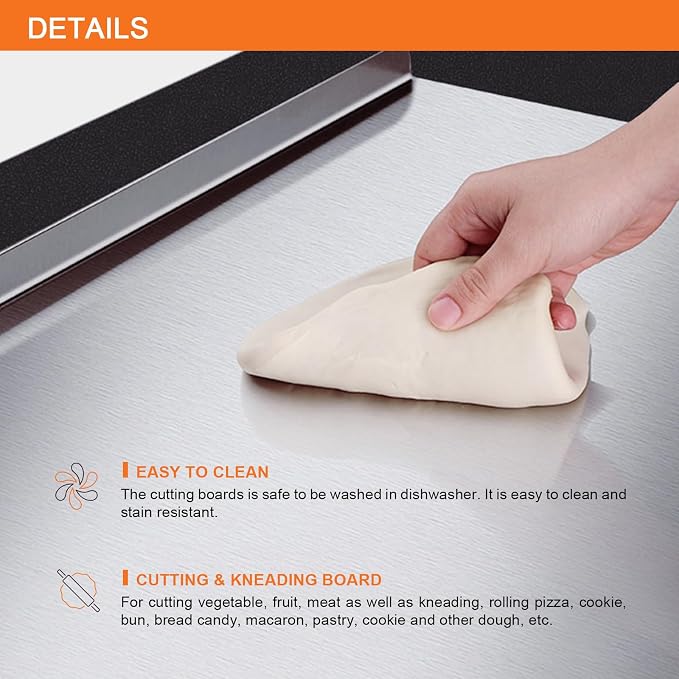 Stainless Steel Cutting Board, 15.7 x 11.8 Inch Chopping Boards with Lip for Kitchen, Heavy Duty Metal Cutting Boards for Meat Vegetables & Bread, Stove Top Pastry Board(40 x 30 cm)