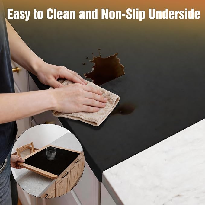 Silicone Mat for Kitchen Counter with Edge Protection – Quartz Countertop Protector, Heat Resistant & Non-Slip, Easy Clean, 100% Food Grade Silicone, 28"x20" (Black)