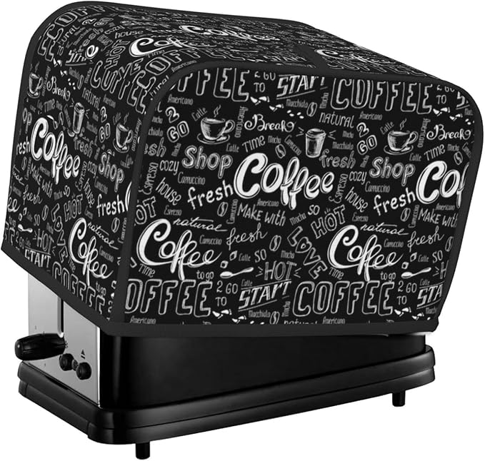 Toaster Cover 2 Slice with Coffee Pattern Dustproof Bread Maker Cover Fingerprint Bakeware Protection Wide Slot Toaster Bag Reusable Kitchen Small Appliance Cover