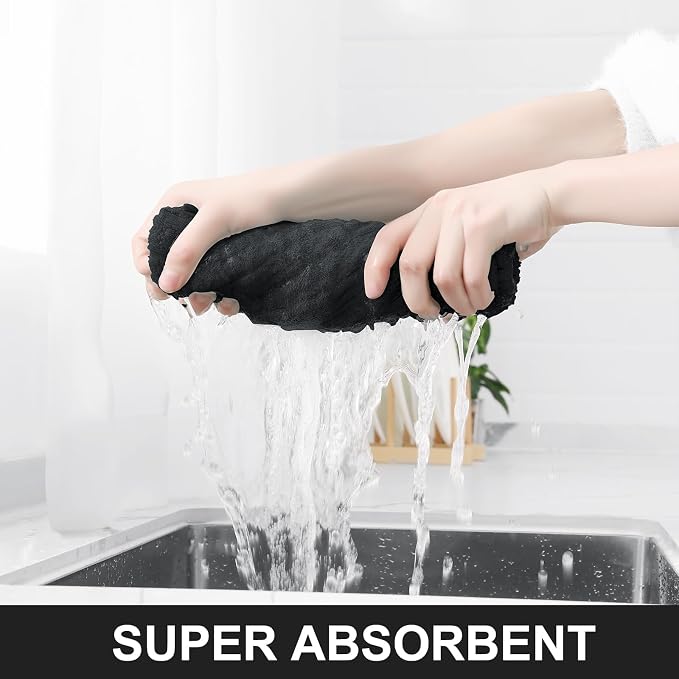 Homaxy Large Premium Cotton Kitchen Towels 16"x 28", 8 Pack, Black | Natural Ring Spun 390 GSM Dish Towels, Super Absorbent Terry Kitchen Hand Towels, Soft Tea Towels with Hanging Loop