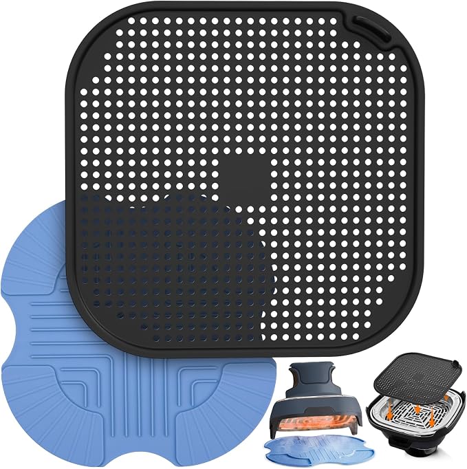 2 PCS Silicone Trivet & Splatter Shield for Ninja Crispi Black (Sky Blue) | Heat Resistant & Non-Slip Silicone,Blocks Oil Splashes,Guards Countertops,Reusable, Easy To Clean,Dishwasher Safe