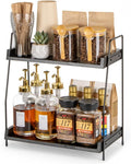 ANBOXIT 2-Tier Coffee Station Organizer, Wooden Kitchen Counter Shelf | for Coffee Bar Accessories, Condiment Storage Caddy for Kitchen, Home, Office - Black