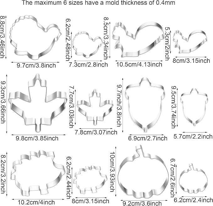 MrCookie Large Fall/Thanksgiving Cookie Cutters,Thickened Stainless Steel | with a recipe instruction for cookies, biscuits and fondant in popular Thanksgiving shapes.