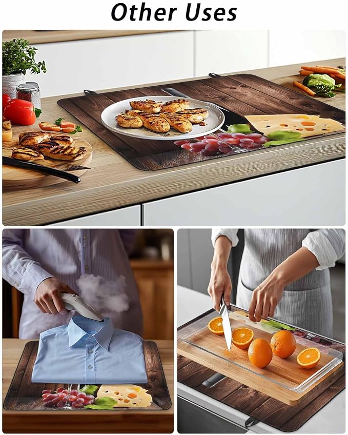 Stove Top Covers for Electric Stove 28.5x20.5 Inches,Red Wine Grapes HeatResistant Glass Cooktop Protector,Vintage Brown Wood Farmhouse Ceramic Stovetop Countertop Covers Mat, Oven Cover Kitchen Decor