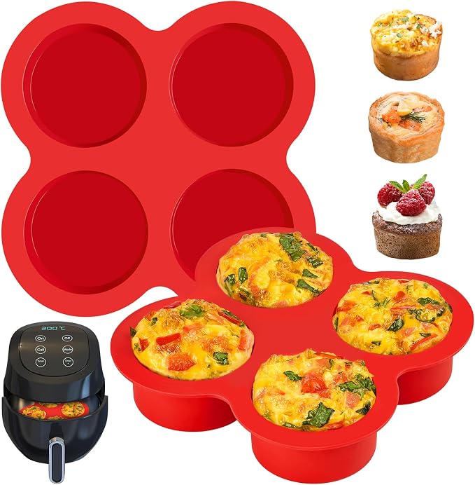 JOERSH Air Fryer Egg Mold, 2 Pack, 4 Cups | Silicone Air Fryer Baking Pan, Non Stick, For Egg Bites, Cupcakes, Muffins, Tart, Frittata, Quiche