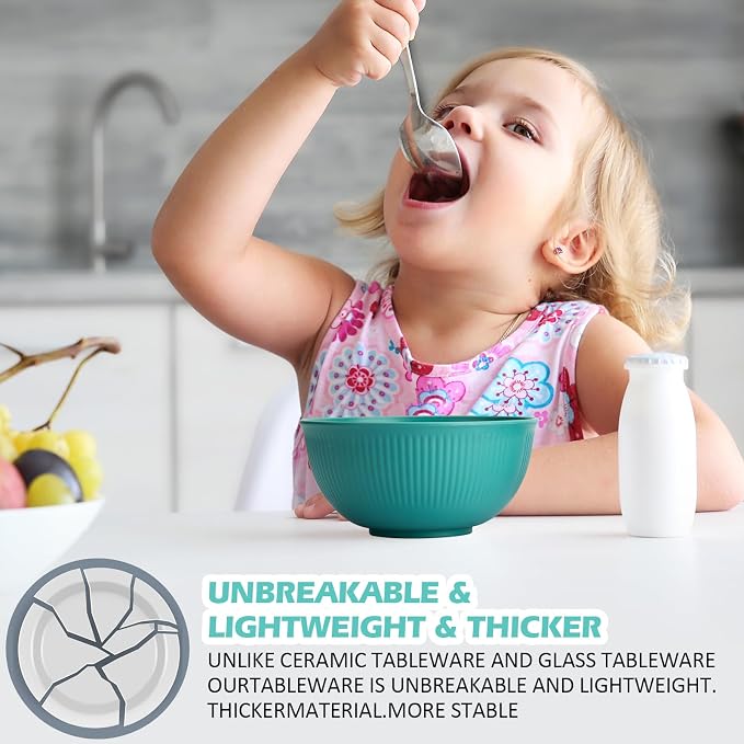 Unbreakable Cereal Bowls 24 oz, Set of 6 | Plastic Bowls Reusable, Lightweight, Made of Wheat Straw Fiber, Ideal for Salad, Soup, Ramen, Noodles, Oatmeal