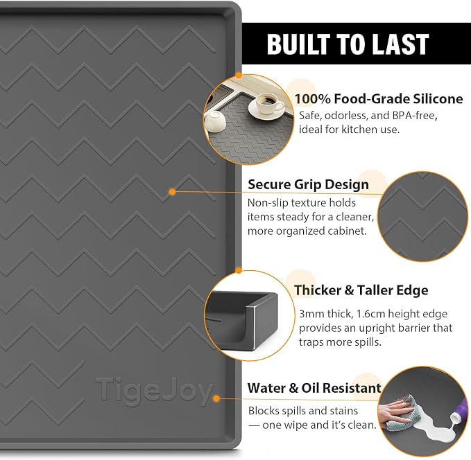 TigeJoy Under Sink Mats for Kitchen Waterproof 40" x 19", Cabinet Liner | Leak-Proof Silicone Mat Sink Protector, Kitchen Essentials Organizer and Storage,Boot or Shoe Tray, Pet Feeding Mat