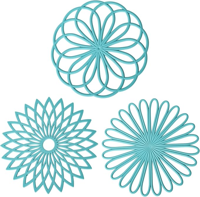 Silicone Trivets for Hot Dishes, Trivet Mat Pads for Kitchen Decor, Trivet for Hot Pots and Pans, Heat Resistant Mats Countertop, Round Trivets Table & Quartz Countertops Teal Set 3