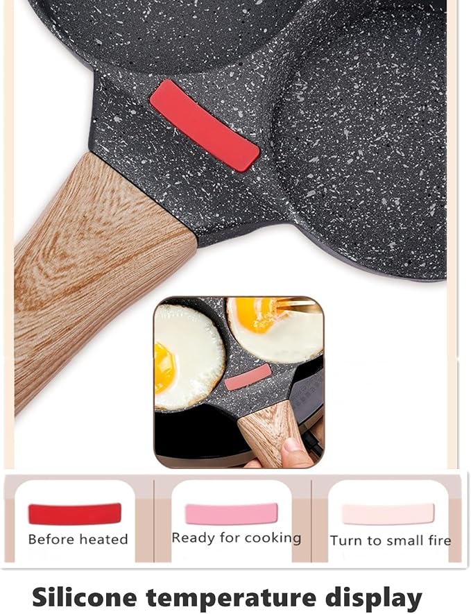 HUPECHAM Egg Pan With Lid 4-Cup Nonstick, and Healthy Granite Egg Frying Pan, Versatile Breakfast Skillet for Eggs, Pancakes, Plett, Crepes, Compatible with Gas Stove and Induction Cooktop