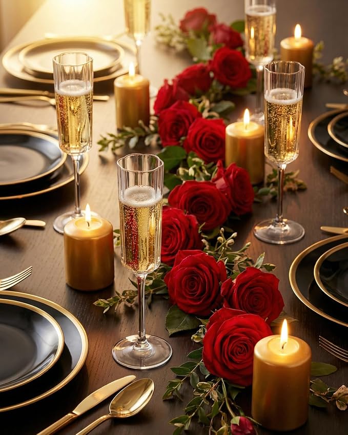 Ciaell 24 Pack Plastic Champagne Flutes for Weddings Birthdays | 6 oz Vintage Flower Wavy Toasting Cups, Heavy Duty Plastic, Champagne Wine Mimosas Beverages for Parties Outdoor