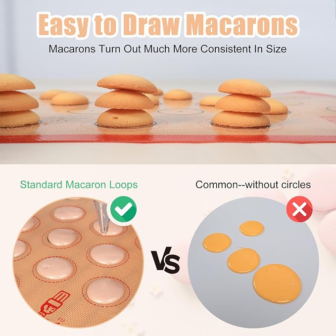Folksy Super Kitchen Silicone Macaron Baking Mat - Set of 3 | 2 Half Sheet and 1 Quarter Sheet, Non Stick Silicon Oven Liner For Macaroons and Cookies (16.5x11.6, Red)