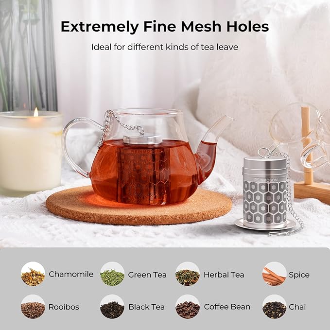Extra Fine Mesh Tea Infuser for Loose Leaf Tea Steeper 1.5”x2.2” | 304 Stainless Steel Tea Strainers & Filters for Loose Tea, Updated Slim Threaded Lid Tea Ball for Mug, Cup, Teapot, Kettle