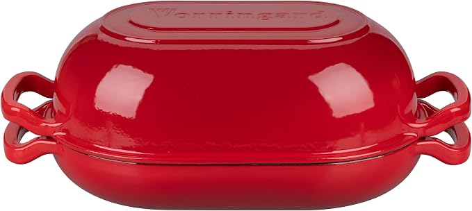 VORRINGARD Enameled Cast Iron Sourdough Bread Oven, Dutch Oven, Loaf Cast Iron Bread Pan for Homemade Bread Baking, Meatloaf Pan with Lid, 5QT, Red