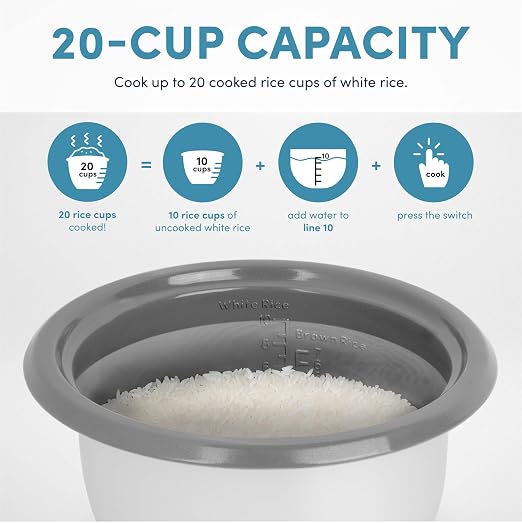 AROMA® 20-Cup (Cooked) One-Touch Rice Cooker and Food Steamer with Auto-Warm | 10 cups uncooked, 20 cups cooked (ARC-390NGP)