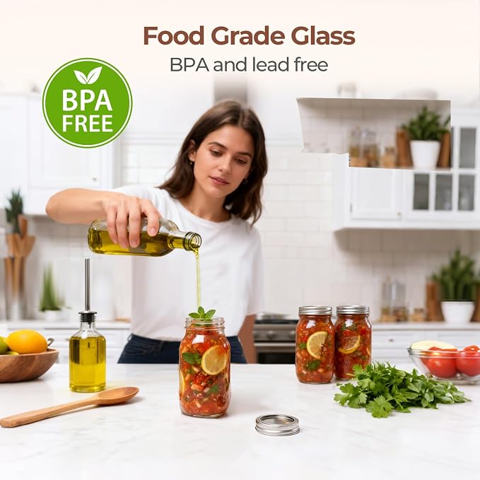ComSaf 24 oz Mason Jars Regular Mouth 6 Pack, Tall Glass Jars with Lids | BPA-Free Materials, Canning Pickling Jam, Sauce Juice, Chunky Salsa, Large Capacity, DIY Favor