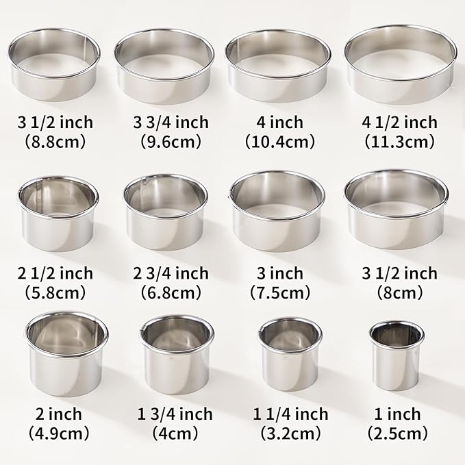 12 Pcs 304 Stainless Steel Biscuit Cutter Set - Round Cookie Cutters for Baking (1/2/3/4/5'') with Storage Box, Dough Pastry Cake Circle Cutting Ring Molds, Non-Rust, Dishwasher Safe & 1.5‘’ High