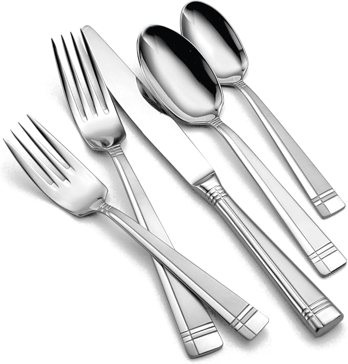 Oneida Amsterdam 45-Piece 18/0 Silverware Set for 8, Flatware | satin finish, dishwasher safe | includes serving spoons and utensil set | cutlery set, wedding silverware