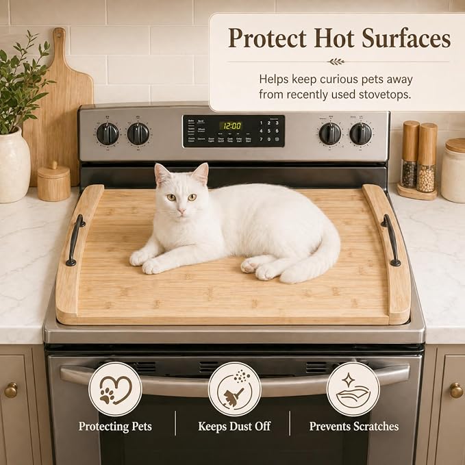 DHARANA Gas Electric Stove Top Cover Wooden Board Burner Glass RV Stovetop | Bamboo Noodle Boards 29*22*1.26