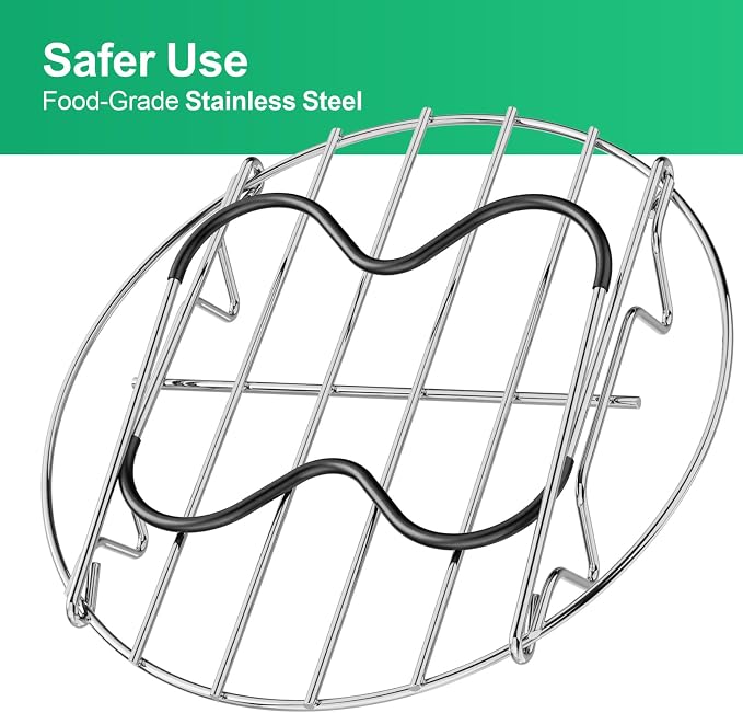 Steamer Rack Trivet for Instant Pot 6 Qt & 8 Qt with Silicone Handle | 7.7-inch 304 Stainless Steel Steam Rack with Foldable Long Heat Resistant Handles for Pressure Cooker, Steaming, Cooking