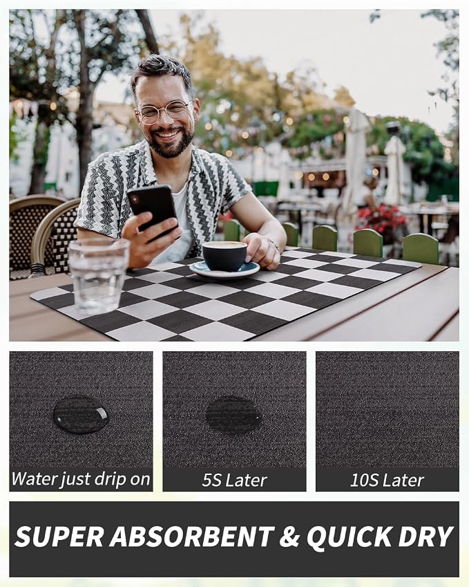 AMOAMI Dish Drying Mat for Kitchen Counter-Coffee Mat Bar Accessories, Hide Stain, Rubber Backed, Absorbent, Fit Under Coffee Maker, Espresso Machine, Pot, Dish Rack,(12x19,Buffalo Black)