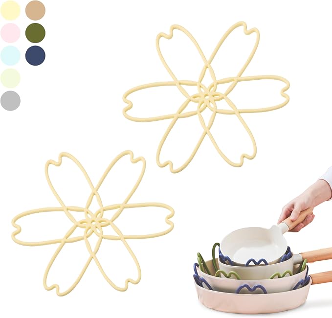 Silicone Pan Protectors for Stacking 2 Piece (Lemon Yellow, S) | Pot Separators for Cookware, Prevent Scratch, Protect Coating, Dishwasher Safe, Multi-Purpose Heat Resistant Trivets