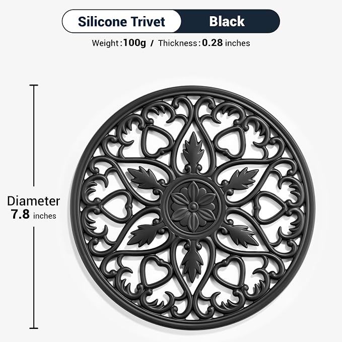 SMARTAKE 6 Set Silicone Trivet Mats for Hot Dishes Pots and Pans (Black) | Heat Resistant Pots and Pans Holders, Non-Slip Flexible Pads Coasters for Countertops Table, Modern Kitchen Decor Accessories