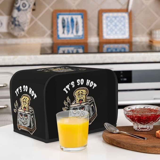 Toaster Cover 2 Slice with Cartoon Toast Pattern Dustproof Bread Maker Cover Fingerprint Bakeware Protection Wide Slot Toaster Bag Reusable Kitchen Small Appliance Cover