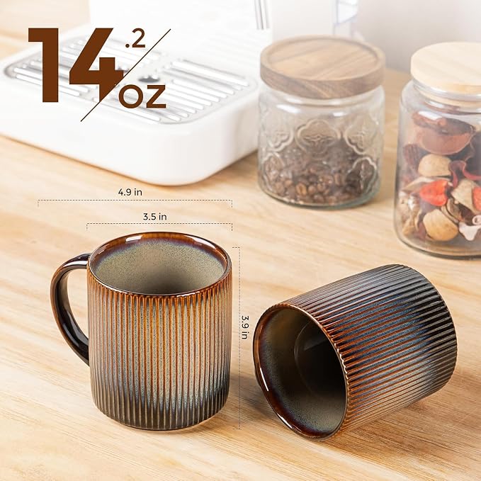 theterra Ceramic Coffee Mugs Set of 4, 14.2 oz Coffee Cups with Handle | Handmade, Suitable for Latte, Tea, Milk, Beer & Hot Cocoa, Cocoa Mocha