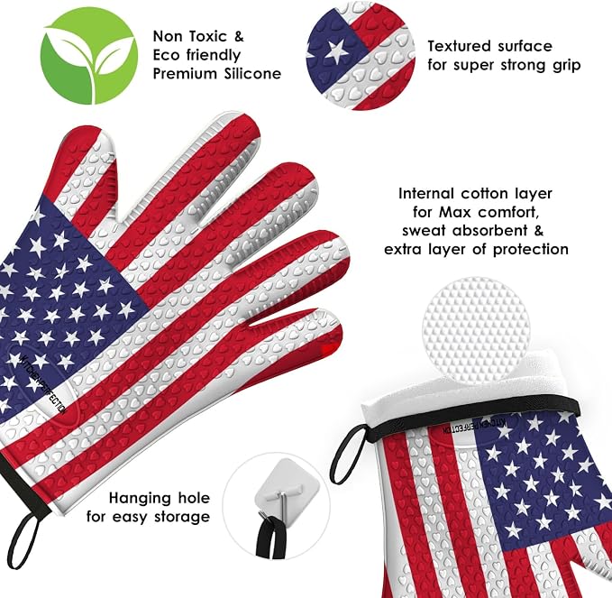 KITCHEN PERFECTION XL Silicone Smoker BBQ Gloves -Heat Resistant Oven Mitts | Waterproof, 5-Finger Design For A Better Grip, for Pitmasters, Meat Smoking, Grilling, Cooking, Frying Turkey | Grill Gift