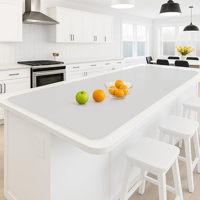 Silicone Mat 35.4"x23.6" Silicone Mats for Kitchen Counter Heat Resistant Mats for Countertop, Countertop Protector Mat, Edge Heightening Nonstick Waterproof Multipurpose Table Mat Translucent