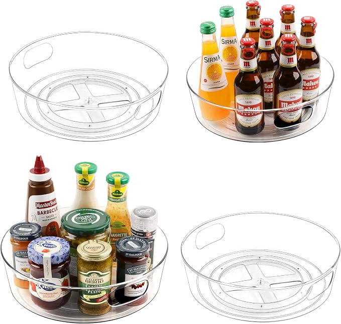 Guzon 4 Pack Lazy Susan Turntable, 11.5" Rotating Organizer with Handles | Pantry Organizers and Storage, Clear BPA-Free Spice Rack for Cabinet, Kitchen, Refrigerator, Table Top, Pantry, Countertop