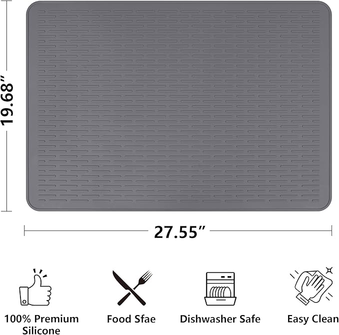Stove Top Cover for Electric Stove- Range Covers for Electric Stove,Silicone XXL Dish Drying Mat, Glass Cooktop Covers, Flat RV Range top Mats (Gray, 28"x20")