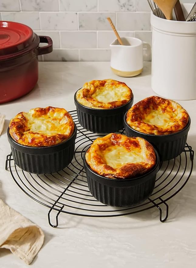 LE TAUCI Ramekins 8 OZ Oven Safe, Creme Brulee Ramekins, Pudding Custard Cups Souffle Ramiken, Dipping Sauce Dishes, Ceramic Ramekin Bowls Set of 6, Crude Black