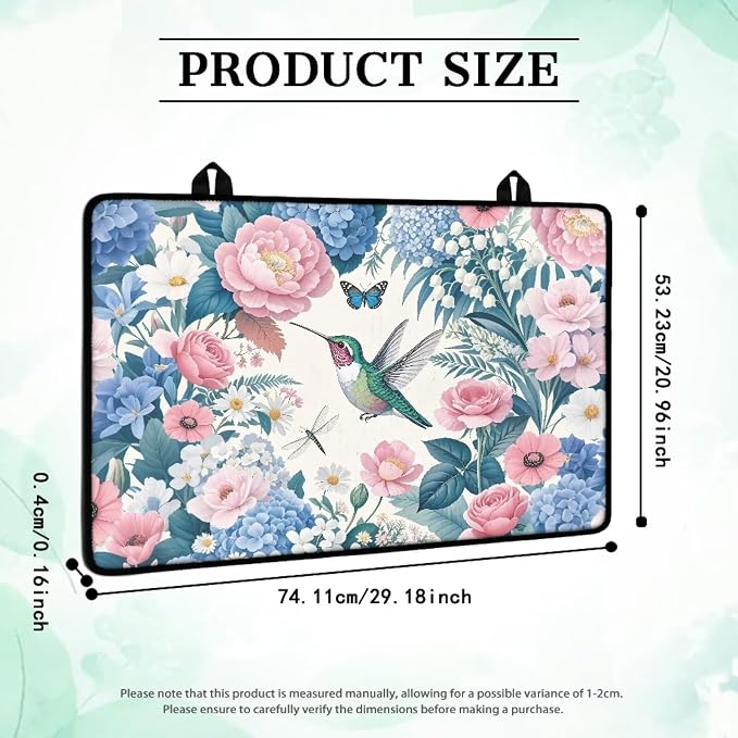 Hummingbird Pink Blue Flower Print Electric Stove Top Cover 29.18 x 20.96 inch Coffee Machine Mat Thick Induction Butterfly Dragonfly Print Glass Cooktop Protector with Lanyards Range Covers