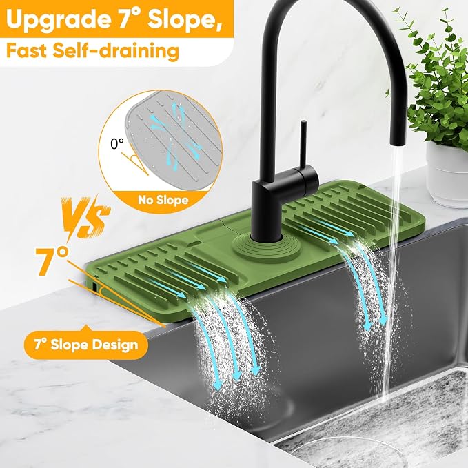14.6 inch Faucet Mat for Kitchen Sink Splash Guard[7° Slope Fast Self-draining][Snap Lock Fit]Kitchen Sink Faucet Mat Splash Guard Kitchen Sink Area Water Splash Guard Behind Faucet Draining Mat