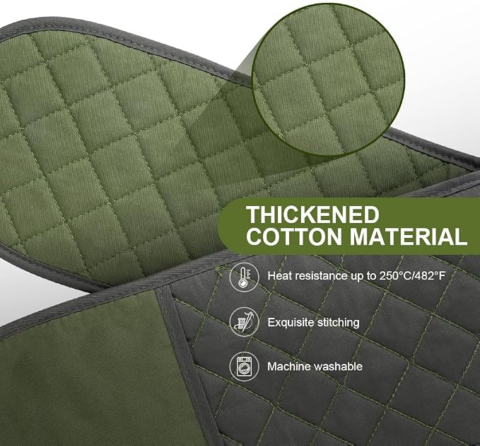 AUAUY Green Double Oven Mitts, 250°C/482°F Heat Resistant BBQ Mittens | with Ropes, Silicone Non-Slip Design Kitchen Mittens, Cooking Glove Kitchen Accessories for Cooking Baking Grilling