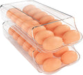 theaoo Egg Holder for Fridge, Automatic Rolling Egg Container, Clear, 2Pack | Quick Removable Inner Tray For Easy Egg Loading. Stackable Egg Dispenser For Refrigerator Storage and Organization