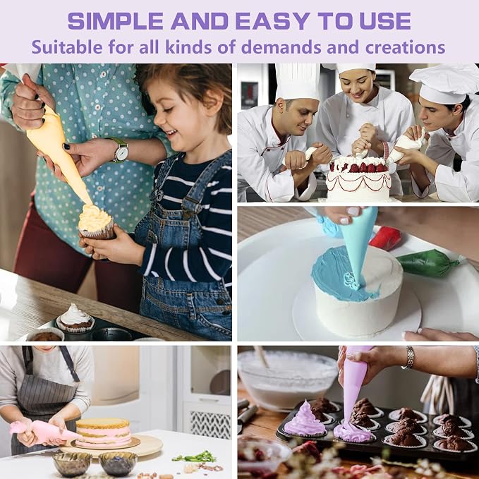 firstake Disposable Piping Bags 16 Inch 100 Pcs, Thickened for Cake Décor | Food Grade PE, Clear & Thickened, Anti-Burst, 100 Pcs + 6 Tips + 2 Couplers, for Cookies, Deviled Eggs, Cupcakes