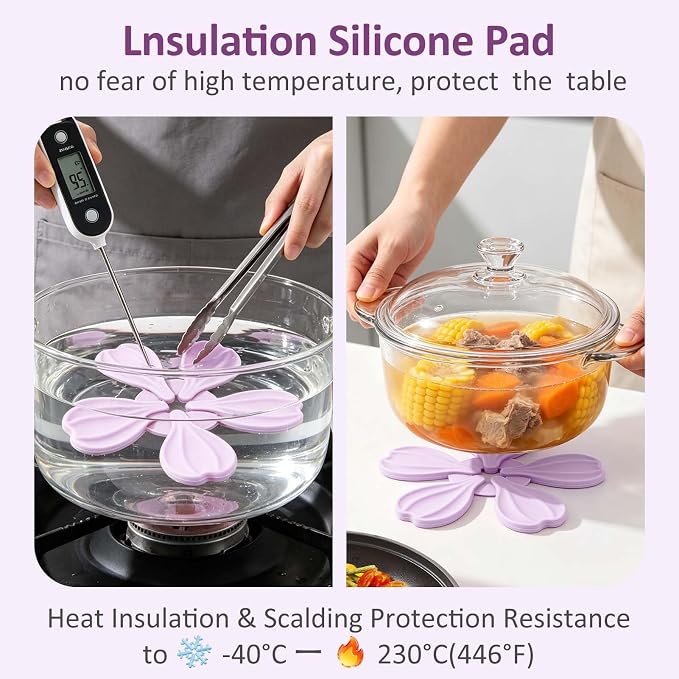 Silicone Trivets for Hot Dishes - Expandable/Collapsible Design Tree Trivets Set for Hot Pans/Dishes/Plates/Pots/Teapots/Bowl/Warming Trays,Hot Pads for Table,6 Trivets+1 Stand (Purple)
