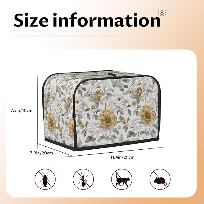 2 Slice Toaster Cover Rustic Flower Peony Floral Dust Proof Washable Kitchen Appliance Cover with Pocket, Oxford Fabric Countertop Toaster Protector for Standard Toasters Small Appliances