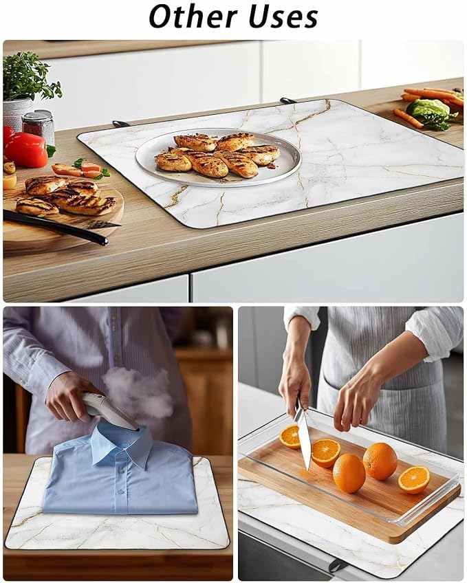 Stove Top Covers for Electric Stove 31x24 Inches, White Marble HeatResistant Glass Cooktop Protector, Nature Marble Crack Yellow-golden Lines Ceramic Stovetop Countertop Covers Mat, Modern Oven Cover
