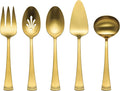 Lenox Portola Gold Satin 5-Piece Silverware Serving Set, Flatware | gold, dishwasher safe | heavy duty, cutlery set for kitchen and dining, serving utensil set, wedding silverware
