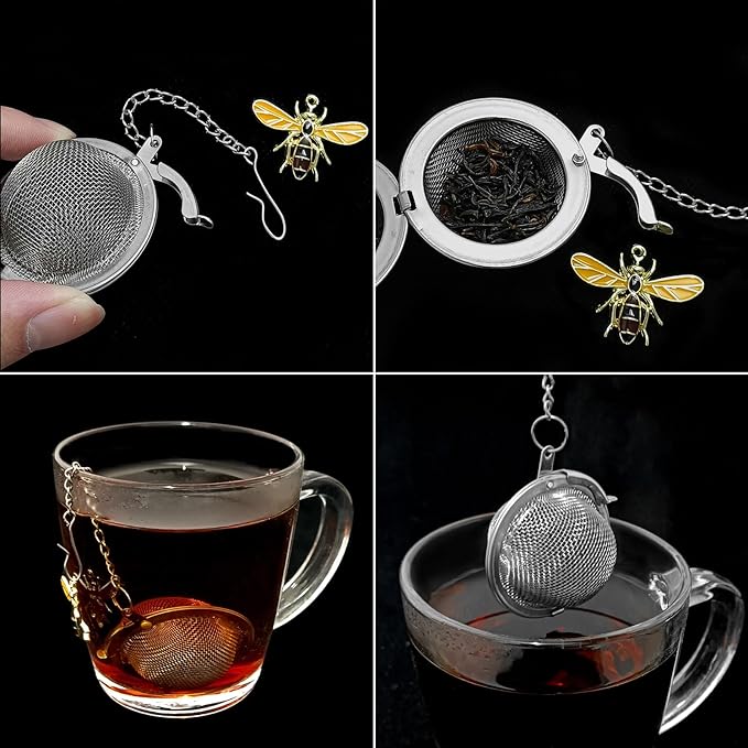 2PC Stainless Steel Mesh Tea Infuser,2.1 inch Tea Ball with Honey Bee | Tea Diffuser Tea Steeper for Filtering Tea,Tea Infusers for Loose Tea,Tea Strainer for Flavoring Herbal Spices and Seasonings