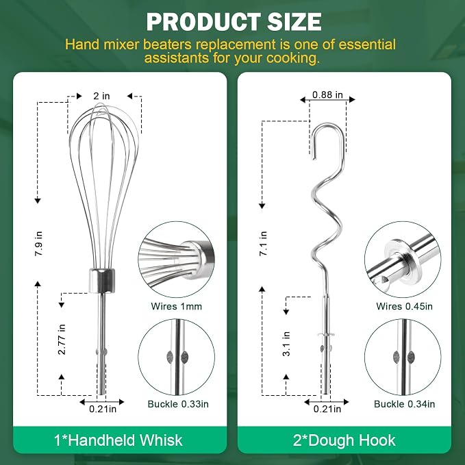 Hand Mixer Beaters Blender For KitchenAid & Mixer Dough Hooks | Hand Mixers Whisk Attachment KHMPW Stainless Steel Egg Beater/Whisk Attachment for Kitchen Hand Mixer Accessories,3PCS